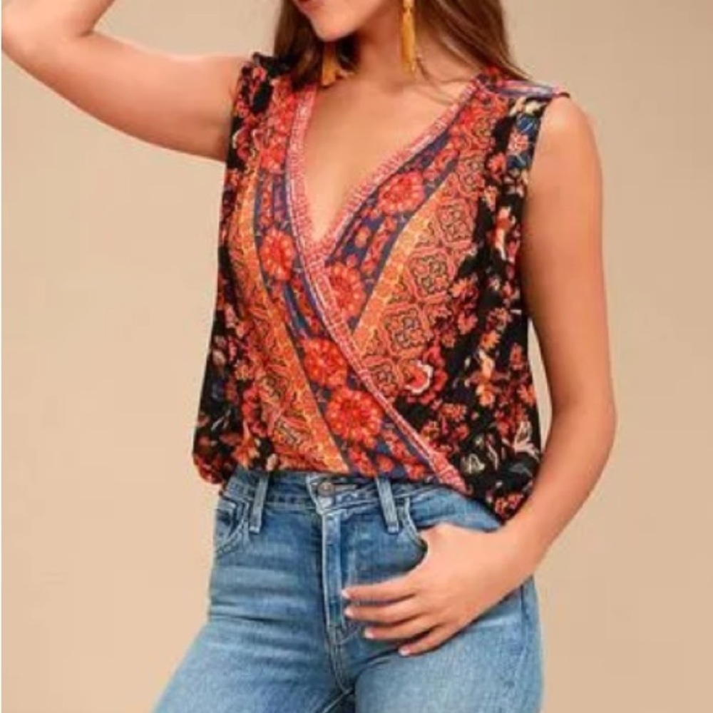 Free People Floral Mesh Blouse Womens Medium